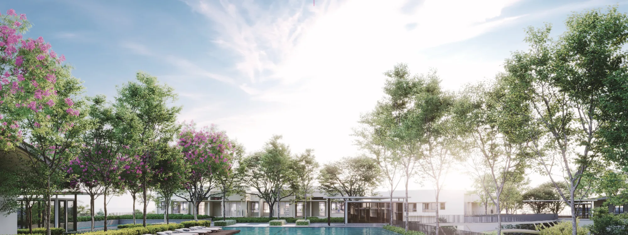 Linari Kwasa Damansara podium swimming pool with loungers among the trees, artist's impression