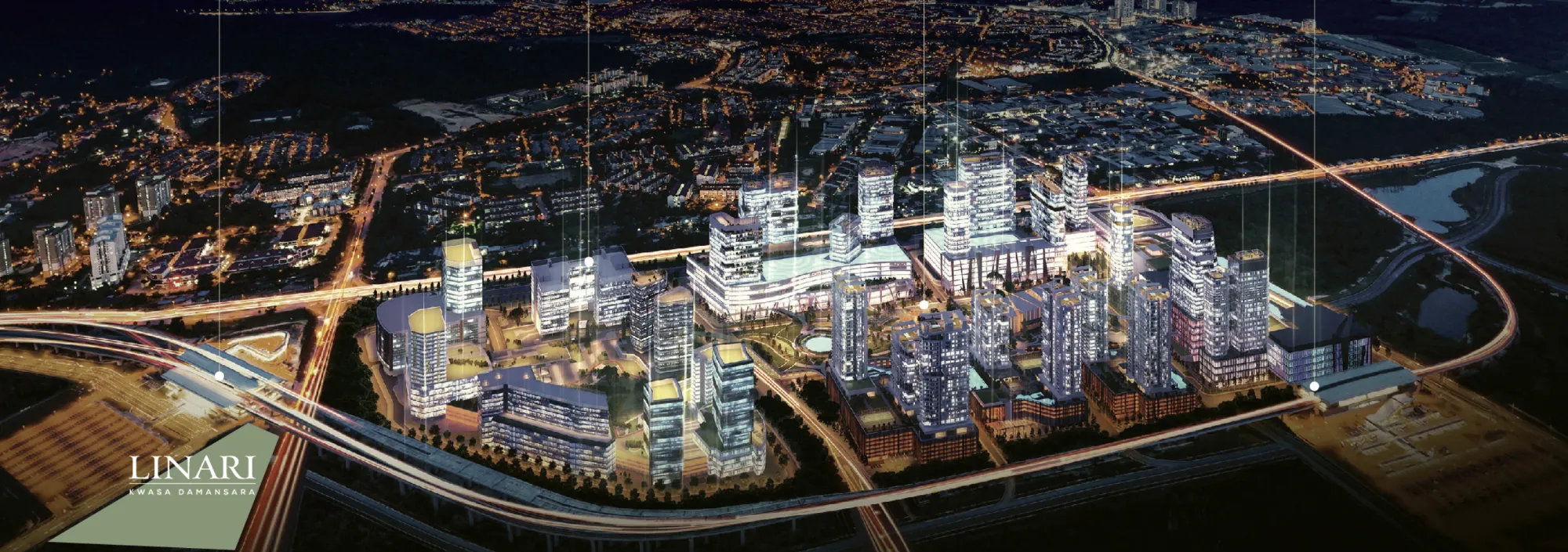 Linari Kwasa Damansara kwasa Damansara City Centre at night, artist's impression
